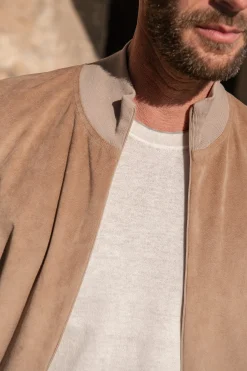 Almond Alcantara Bomber Jacket – Made In Italy|Pini Parma Cheap