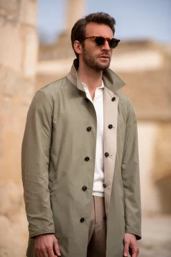 Beige And Green Reversible Raincoat - Made In Italy|Pini Parma Cheap