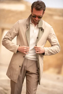 Beige And Green Reversible Raincoat - Made In Italy|Pini Parma Cheap