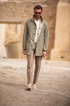 Beige And Green Reversible Raincoat - Made In Italy|Pini Parma Cheap