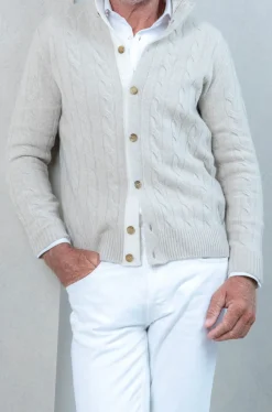 Beige Cable Knit Cashmere Blend Cardigan – Made In Italy|Pini Parma Shop
