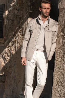 Beige Field Jacket In Loro Piana Green Storm System® Wool - Made In Italy|Pini Parma New