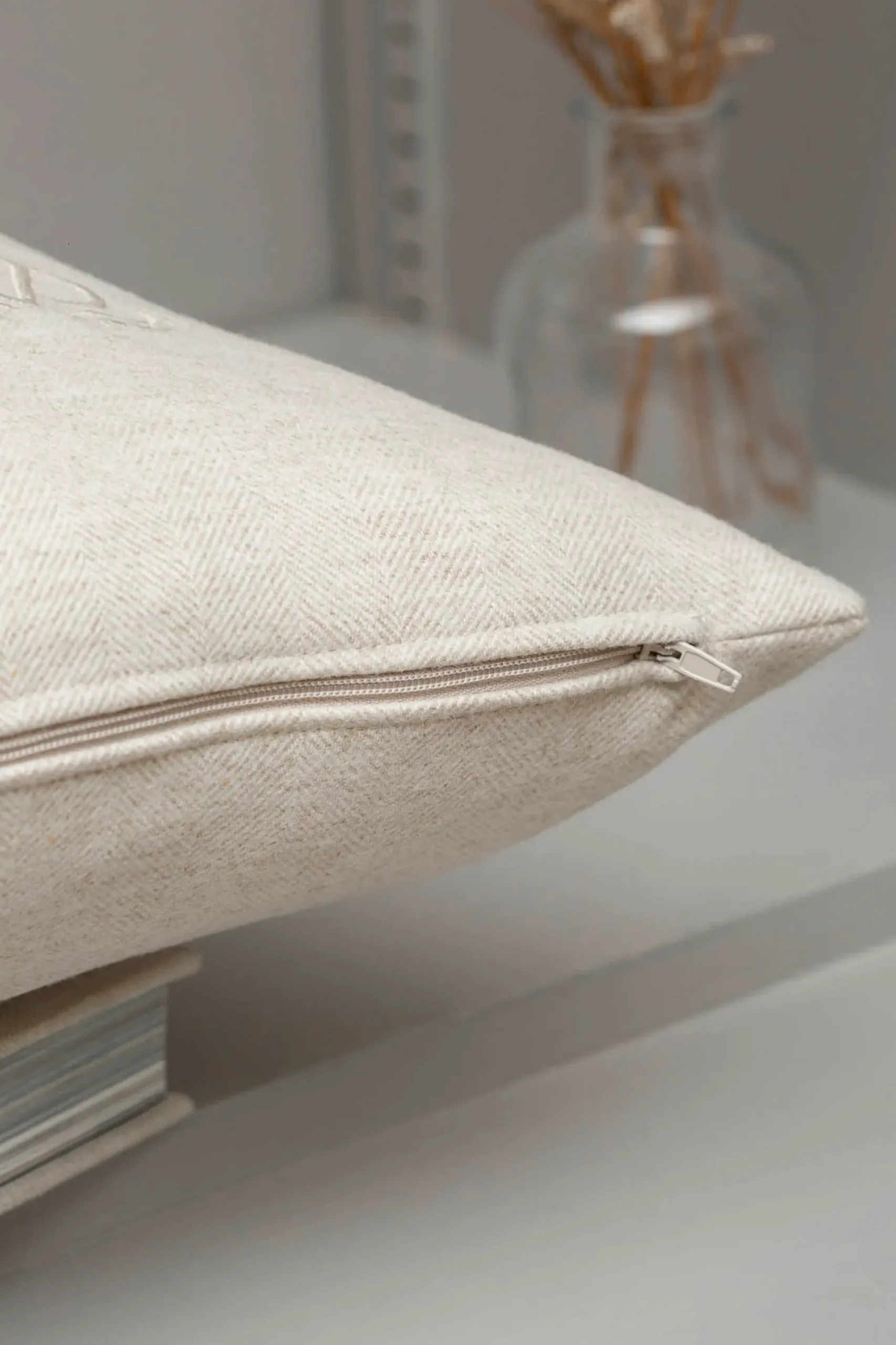 Beige Herringbone Wool Cushion - Made In Italy|Pini Parma Online