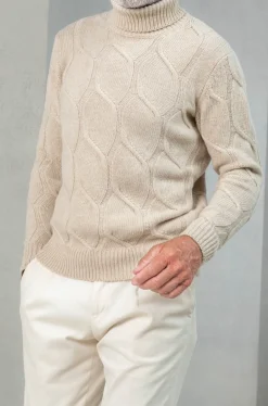 Beige Jacquard Patterned Wool & Cashmere Turtleneck – Made In Italy|Pini Parma Flash Sale