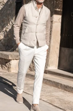Beige Linen Reversible Down Vest – Made In Italy|Pini Parma Hot