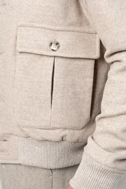 Beige Super 180's Wool Flannel Bomber Jacket – Made In Italy|Pini Parma Cheap