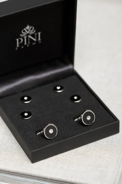 Black Cufflinks And Dress Studs Set With Swarovski Detail - Made In Italy|Pini Parma Best Sale