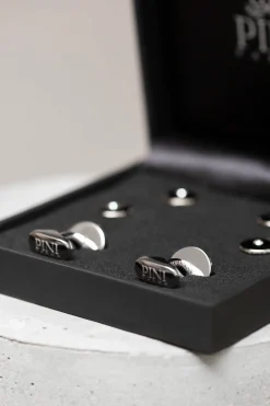 Black Cufflinks And Dress Studs Set With Swarovski Detail - Made In Italy|Pini Parma Best Sale