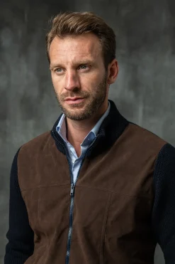 Blue And Brown Cardigan - Alcantara & Wool - Made In Italy|Pini Parma Cheap