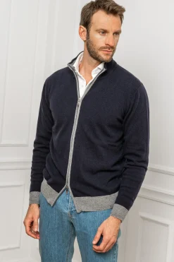 Blue And Grey Full Zip Cardigan – Made In Italy|Pini Parma Flash Sale
