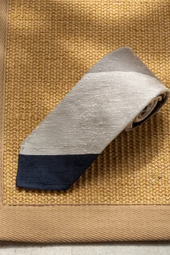 Blue And Grey Shantung Tie - Hand Made In Italy|Pini Parma Fashion