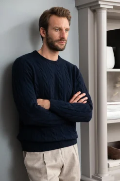 Blue Cable Knit Sweater – Made In Italy|Pini Parma Fashion