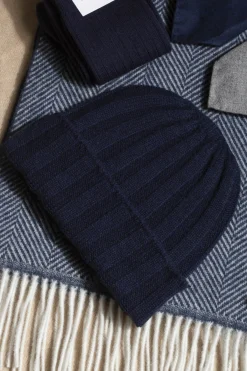 Blue Cashmere Rib Knit Beanie - Made In Italy|Pini Parma Cheap