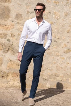 Blue Cotton Trousers "Soragna Capsule Collection" - Made In Italy|Pini Parma Online