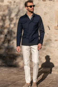 Blue Field Jacket In Loro Piana Green Storm System® Wool - Made In Italy|Pini Parma Cheap