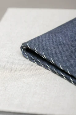 Blue Flannel Cotton Pocket Square With White Edges - Made In Italy|Pini Parma New