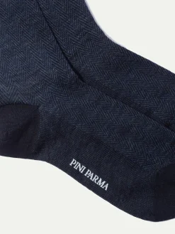 Blue Herringbone Short Socks - Made In Italy|Pini Parma Best