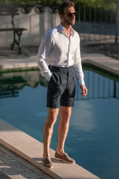Blue Linen Shorts - Made In Italy|Pini Parma Hot