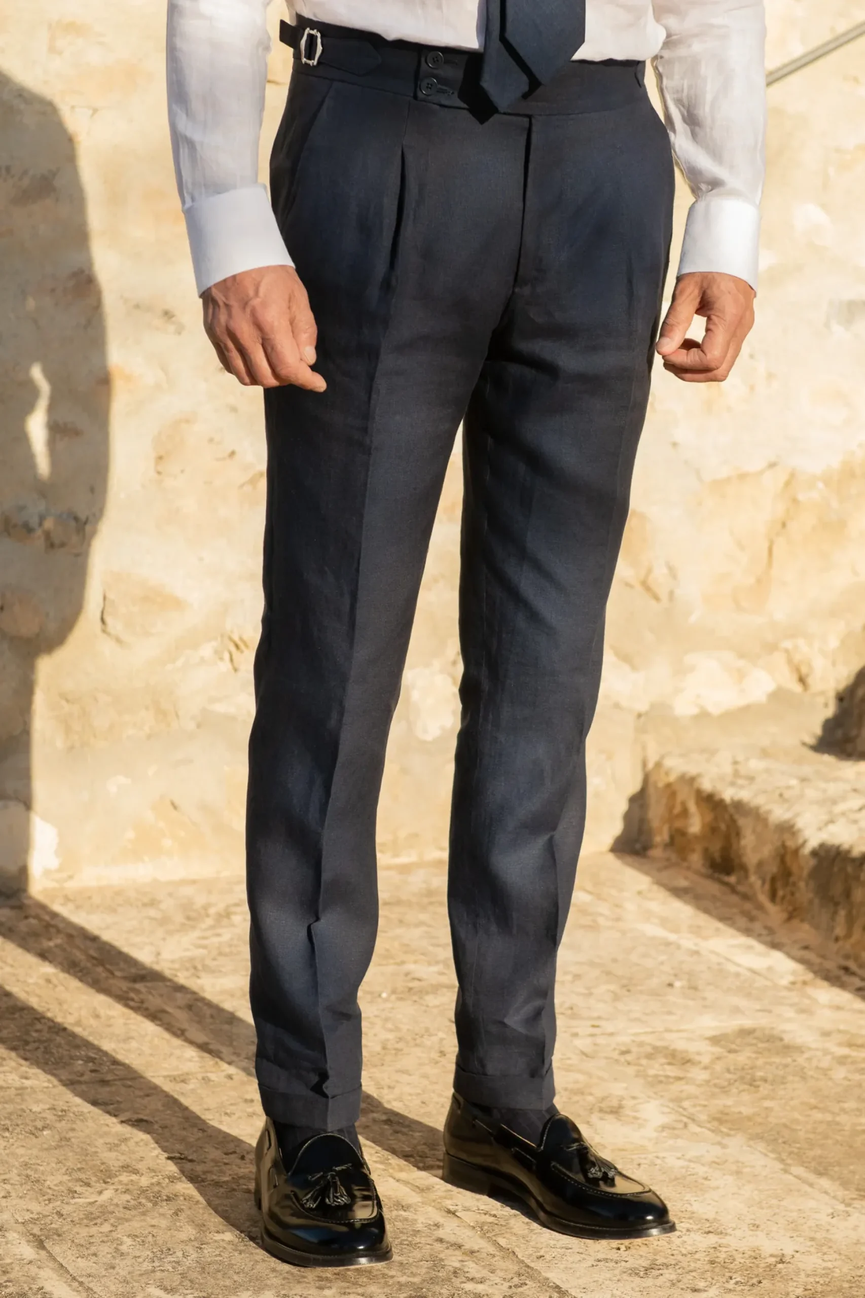 Blue Linen Trousers "Soragna Capsule Collection" - Made In Italy|Pini Parma Discount