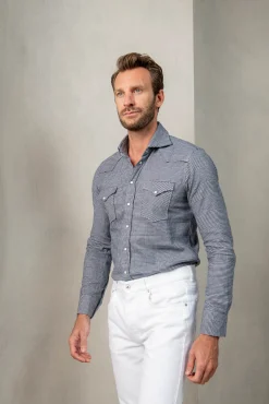 Blue Prince Of Wales Western Shirt - Made In Italy|Pini Parma New