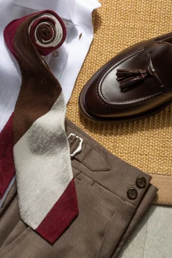 Brown And Bordeaux Shantung Tie - Hand Made In Italy|Pini Parma Sale