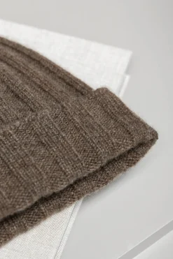 Brown Cashmere Rib Knit Beanie - Made In Italy|Pini Parma Flash Sale