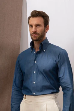 Button Down Denim Shirt "Sartoriale Collection" - Made In Italy|Pini Parma Hot