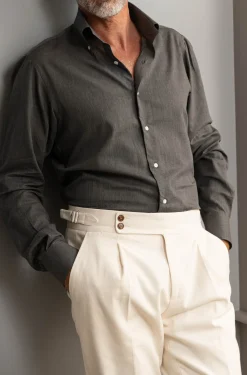 Button Down Grey Brushed Cotton Shirt - Made In Italy|Pini Parma Fashion