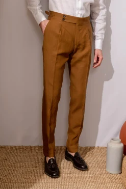 Curry Linen Trousers "Soragna Capsule Collection" - Made In Italy|Pini Parma Sale