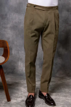 Kaki Cotton Biella Trousers - Made In Italy|Pini Parma Flash Sale