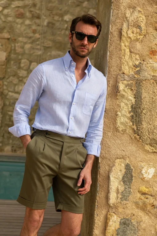 Kaki Cotton Shorts - Made In Italy|Pini Parma Clearance