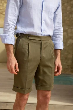 Kaki Cotton Shorts - Made In Italy|Pini Parma Clearance