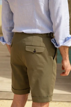 Kaki Cotton Shorts - Made In Italy|Pini Parma Clearance