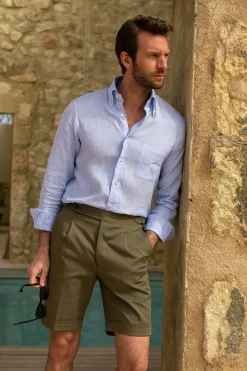 Kaki Cotton Shorts - Made In Italy|Pini Parma Clearance