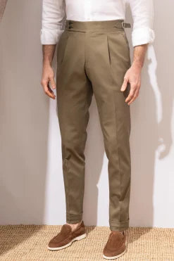 Kaki Cotton Trousers "Soragna Capsule Collection" - Made In Italy|Pini Parma Discount