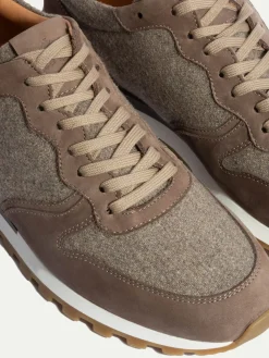 Taupe Suede And Flannel Runners - Made In Italy|Pini Parma Online
