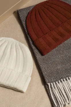 Terracotta Cashmere Rib Knit Beanie - Made In Italy|Pini Parma Discount