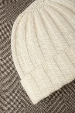 White Cashmere Rib Knit Beanie - Made In Italy|Pini Parma Clearance