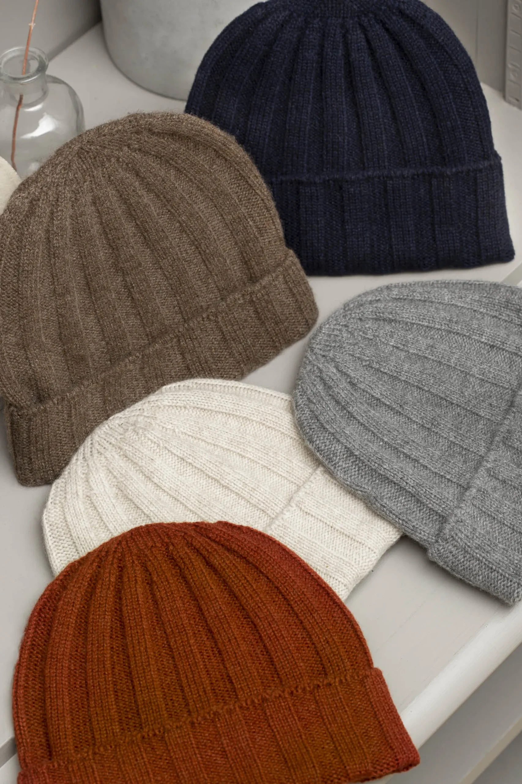 White Cashmere Rib Knit Beanie - Made In Italy|Pini Parma Clearance