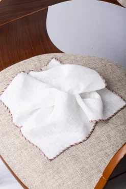 White Linen Pocket Square With Beige And Red Edges - Made In Italy|Pini Parma Discount