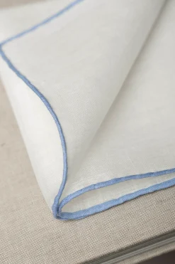 White/Light Blue Linen Pocket Square - Made In Italy|Pini Parma Clearance
