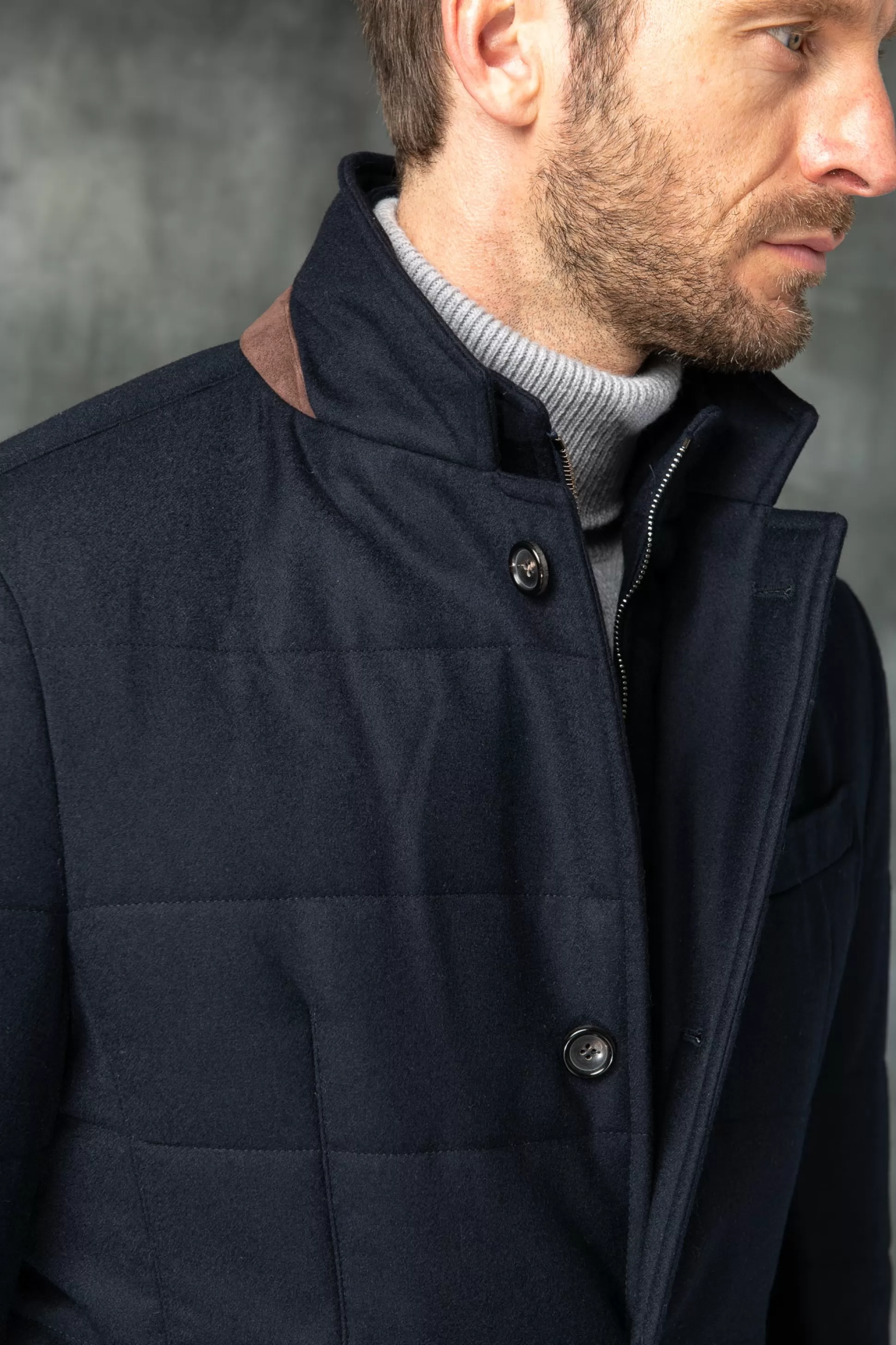 Blue Down Jacket In Loro Piana Wool With Rain System®– Made In Italy | Pini Parma Online