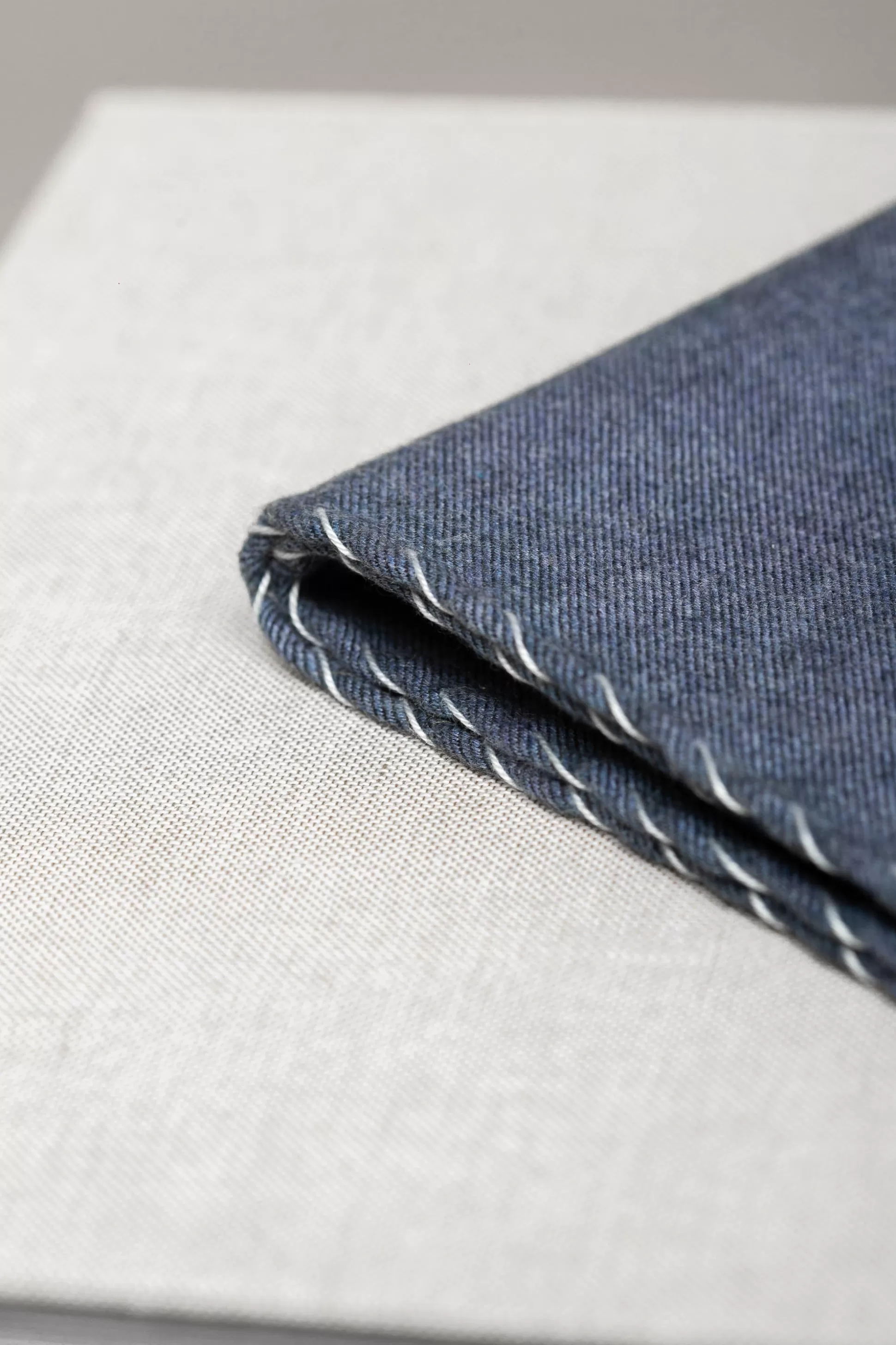 Blue Flannel Cotton Pocket Square With White Edges - Made In Italy | Pini Parma New