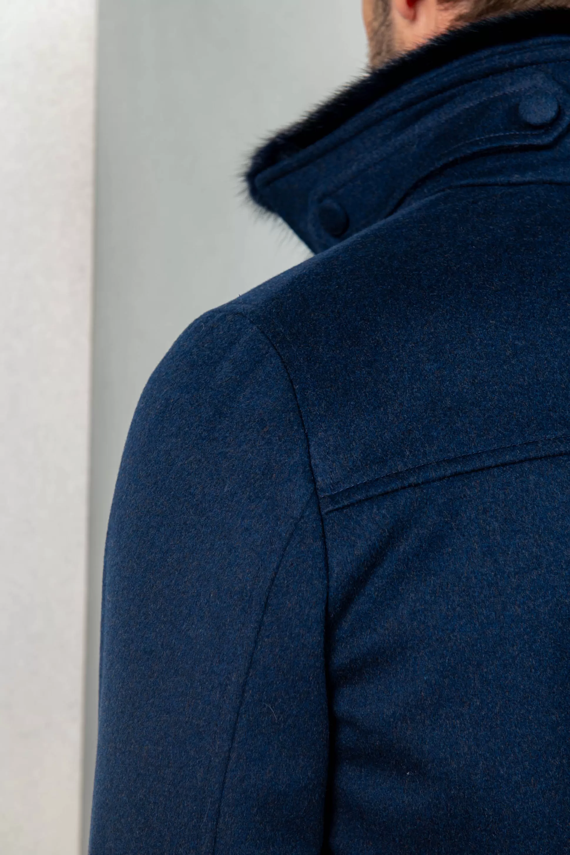 Blue Short Coat With Removable Shearling Collar – Made In Italy | Pini Parma Store
