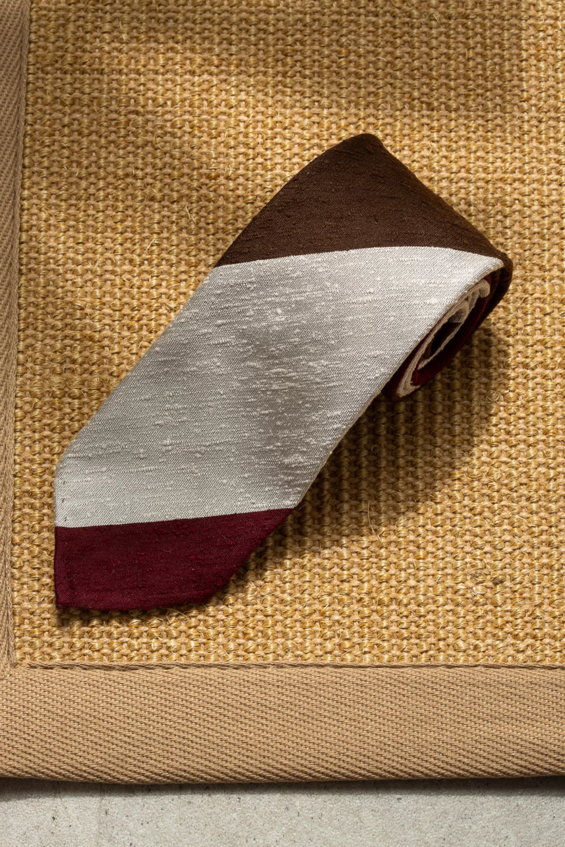 Brown And Bordeaux Shantung Tie - Hand Made In Italy | Pini Parma Sale