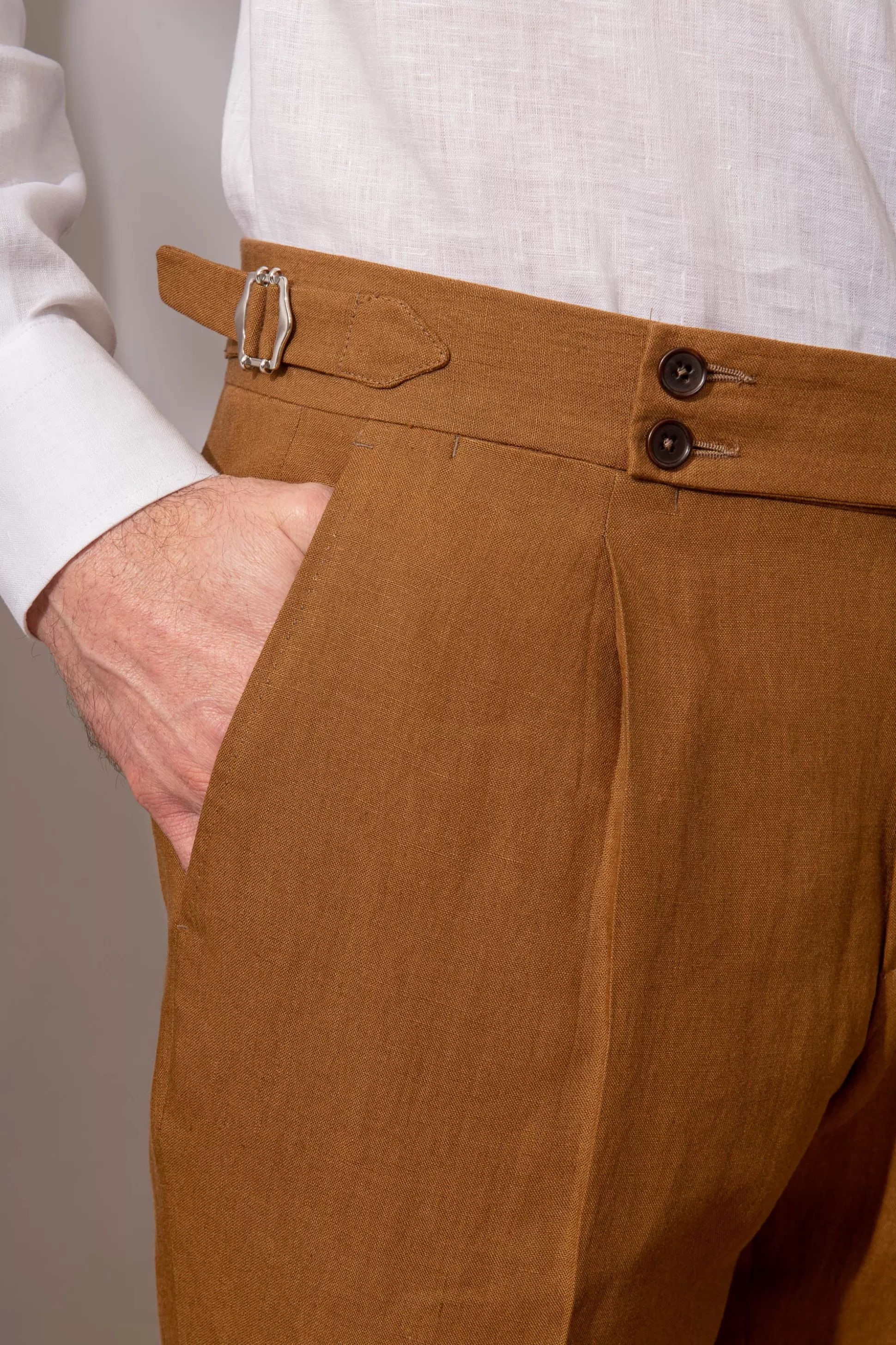 Curry Linen Trousers "Soragna Capsule Collection" - Made In Italy | Pini Parma Sale