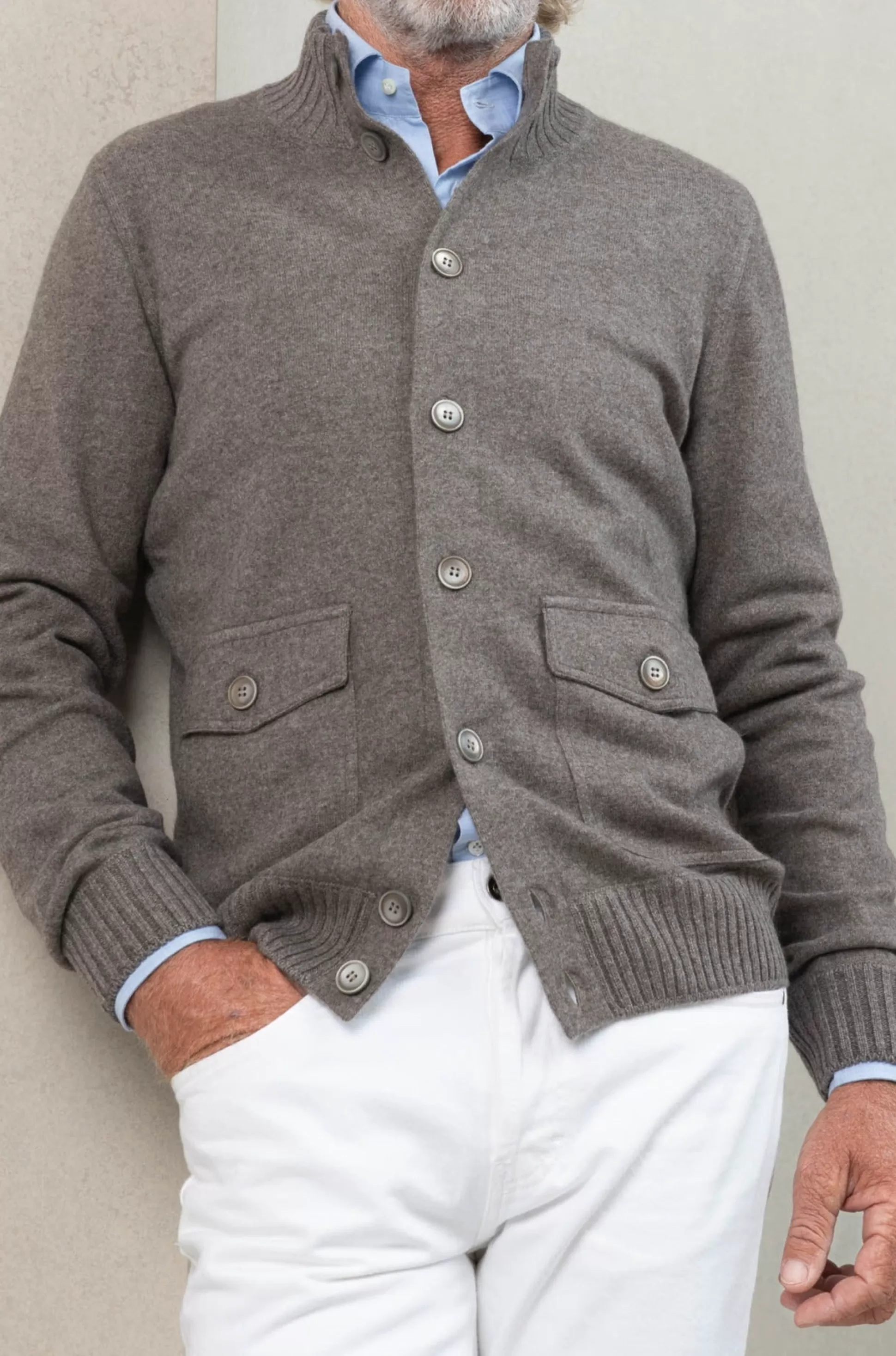 Taupe Cashmere Knitted Bomber – Made In Italy | Pini Parma Shop