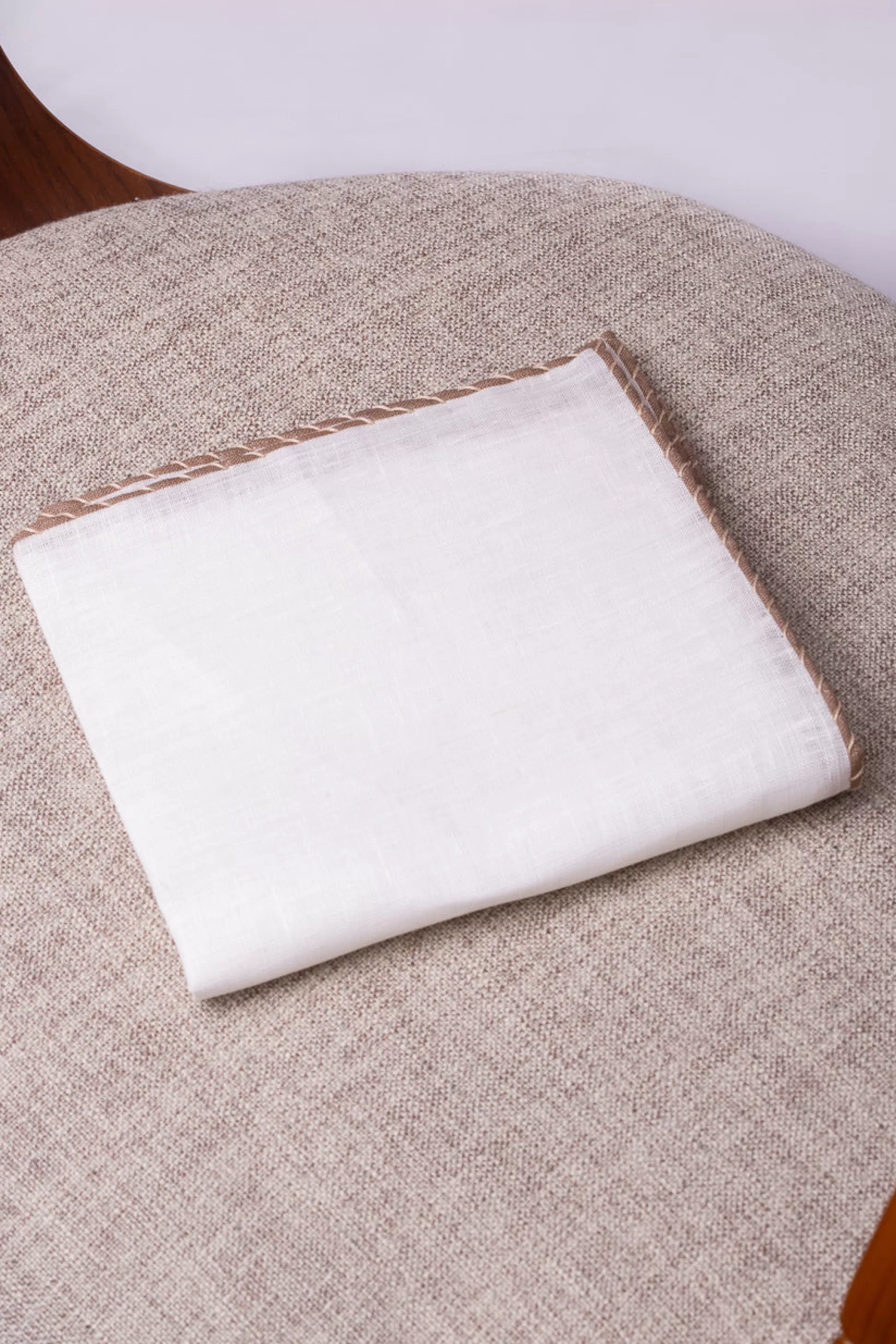 White Linen Pocket Square With Taupe And Beige Edges - Made In Italy | Pini Parma Hot